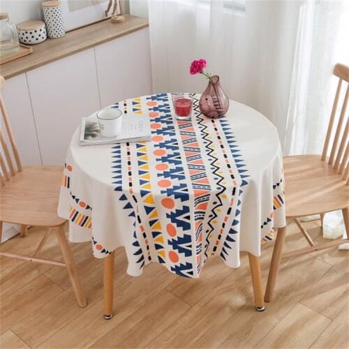 150cm Round Tablecloth Ethnic Bohemia Geometric Linen Cotton Home Dining Room Tea Table Cover