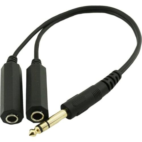 1x Gold Plated 6.35mm 1/4" Male to 2x Female Stereo Jack Audio Microphone Y Splitter Connector Cable 30cm