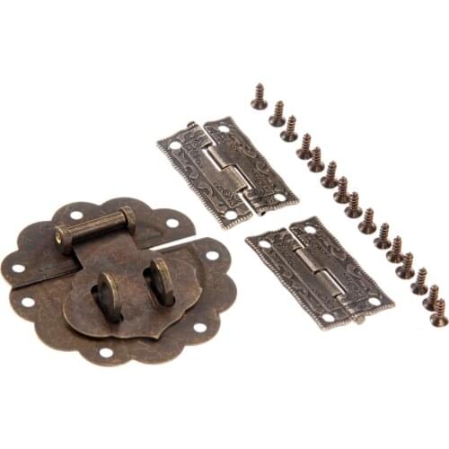 3pcs/kit Latch Hasp Toggle Buckle+ Hinges Antique Bronze Vintage Decor Furniture Hardware Jewelry Wood Box case Cabinet Cupboad