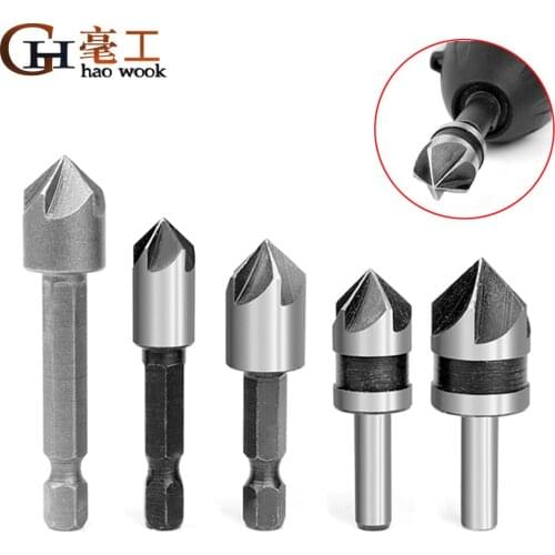 5pc Industrial Countersink Drill Bit Set 5 Flutes Counter Sink Woodworking Drill Bits Metal Working Chamfer Chamfering Cutter