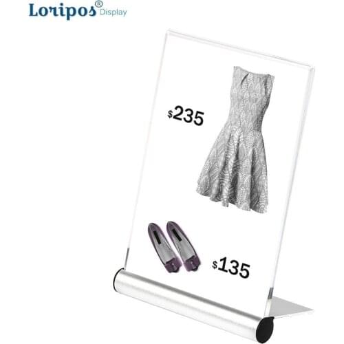 A5 L Shape Plastic Clear Acrylic Sign Display Paper Counter Card Menu Holder Stand Display Table Number Card Metal Photo Holder