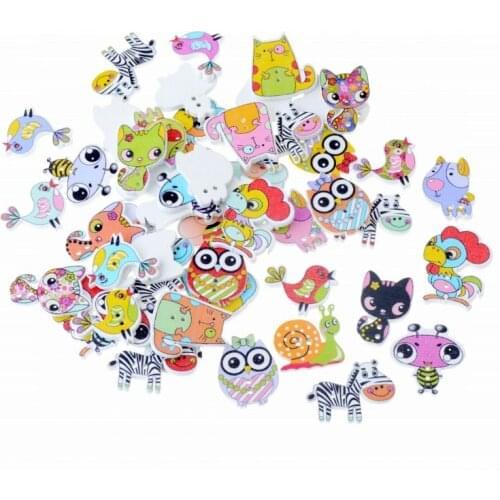 Free shipping 100pcs Mixed 2 Holes Decorative Buttons Lovely cartoon Animals Wood Buttons Sewing Scrapbooking J3642