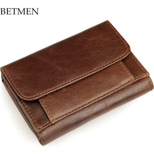 BETMEN Vintage Genuine Leather Men Wallets Short Casual Brand Wallet Purse with Coin Pocket