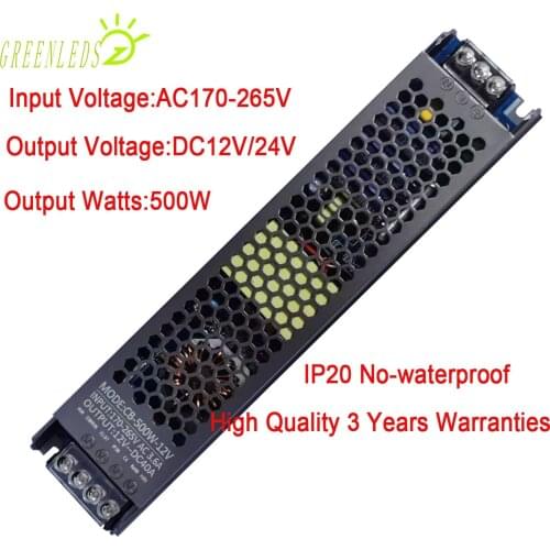 LED Light box power supply 500w Output DC12V or 24V Input Voltage 170-265V Pure Copper Mute with High Qualtiy 3 Years Warranties