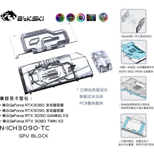 Bykski N-ICH3090-TC backplane, dual water cooling modules, suitable for Inzhong RTX3080 Ice Dragon Super Edition water cooling