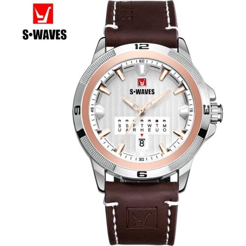 Leather Waterproof Watch Men Luxury Unique Montre Homme 2019 Sports SWAVES SILVER Rose Gold Quartz Wristwatch Mens Dropshipping