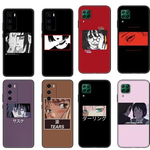 Black tpu Case For Huawei P30 Lite P30 Pro P40 Case For Huawei P40 LITE E P Smart Case Cover Sad Japanese Anime Aesthetic Custom