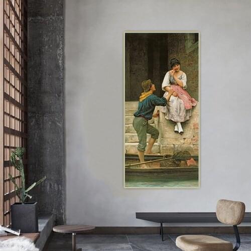 Citon Eugene de Blaas《Fishermans matchmaking》Canvas Art Oil Painting Artwork Poster Picture Wall Hanging Decor Home Decoration