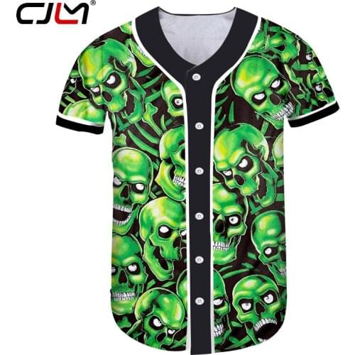 CJLM Polyester Tshirt Man Hip Hop Green Skulls T-shirt 3D Printed Punk Rock Chinese Style Free Shipping Baseball Shirt