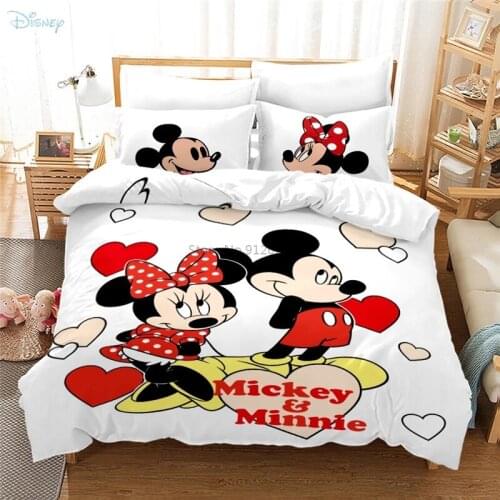 Disney Mickey Mouse Pattern Bedding Set Cartoon Printed Children White Duvet Cover Pillowcase Europe USA Australia King Size