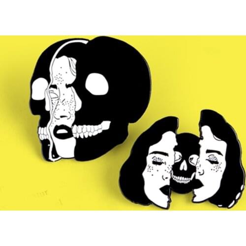 Halloween Skull Face Woman‘s Face Enamel Pins Brooches Divided Face Broken Skull Badge Dark Punk Gift for Friends Spille Bijoux