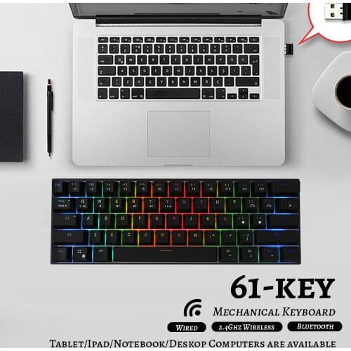 F61 RGB Backlit Mini Gaming Mechanical Keyboard Hot Swap Bluetooth 2.4GHz Wireless 60% Mechanical Keyboard Outemu Blue Red Brown