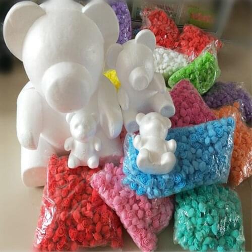 Artificial Flower Head Rose Bear 20cm Polystyrene Styrofoam White Foam Bear Mold Womens Day Girl Gifts Party Wedding Decoration