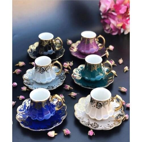 Turkish First Class Porcelain Coffee Cups and Saucers Set Ceramic Coffee Mugs Best for Home Decoration Demistasse Coffee Set