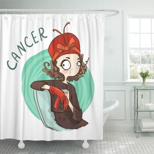 Horoscope Zodiac Signs Cancer of The Girl Cute Astrology Shower Curtain Waterproof Polyester Fabric 60 x 72 Inches Set with Hook