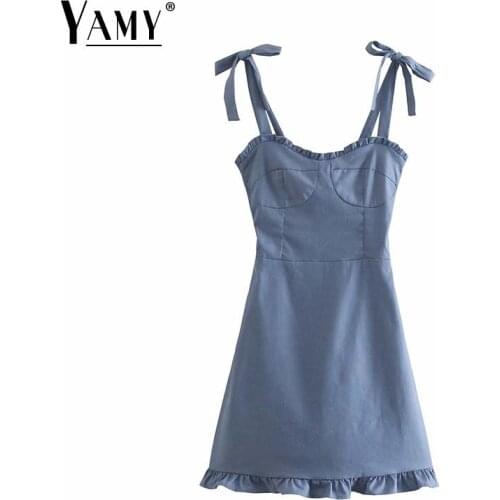 Summer sexy mini dress elegant ruffle party dresses korean fashion sleeveless vestidos streetwear tie dye ladies dress blue 2021