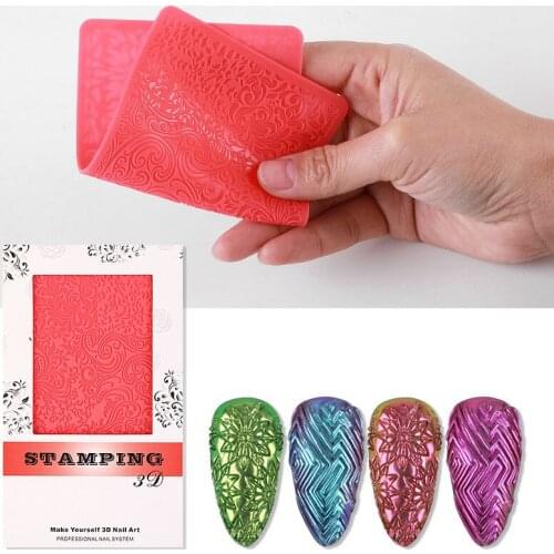 New Soft Silicone Nail Art Printing Template Nail Carving Mold Sculpture Stamping Stencils Environmentally Relief Nail Art Tools