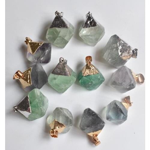 Wholesale 6pcs/lot 2021 New fashion good quality natural fluorite stone octahedron pendants for jewelry accessories making free
