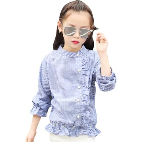 Abesay Autumn Blouse For Girls School Girls Blouse Striped Long Sleeve Shirt Girl Teenage Spring Children Clothes 4-12 Years