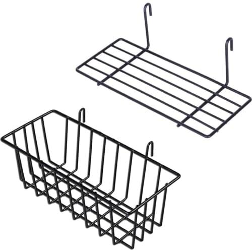 LBER 2 Pieces Hanging Basket Straight Shelf Flower Pot Display Holder for Wire Wall Grid Panel, Bread Basket Iron Rack