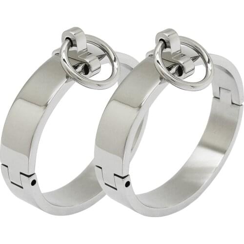 Polished stainless steel lockable slave wrist and ankle cuffs bondage restraints bracelet with removable O ring