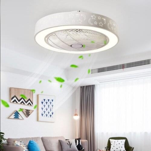 Ceiling Fan Lamp Modern Minimalist Childrens Room Bedroom Study Living Room Three-color Fan Lamp Round Square LED Lamp
