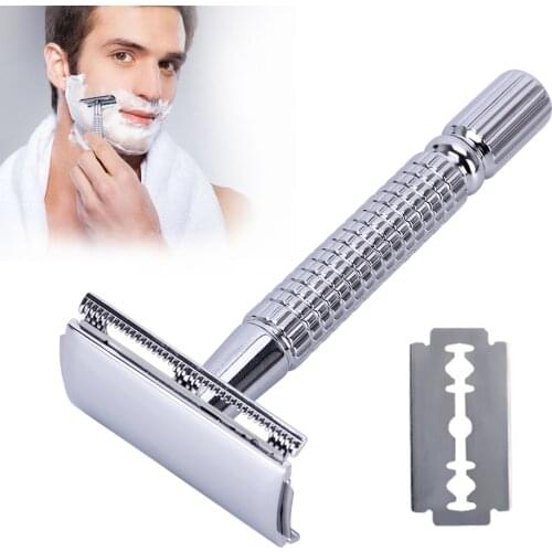 Professional Double-edged Shaving Razor for Men Face Care 1 Razor+1 Blade Classic Safety Shaver Sliver New Hot