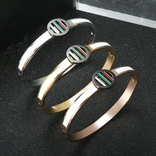 Luxury Enamel Bangles Bracelets 3 Color Epoxy 316L Stainless Steel Bracelet For Women Men Couple Wedding Party Jewelry Gift
