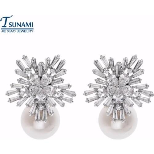 Luxury snow pearl zircon earrings Famous brand girl/womans fashion jewelry zircon earrings ER-089