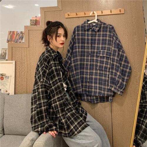 Plaid Shirt Spring 2021 Womens Clothing Blouses for Women Boyfriend Style Womens Long Sleeve Top Plus Size Vintage Clothes