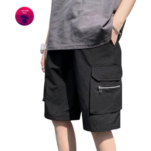 Summer Casual Shorts 2021 Men Cargo Middle Pants Korean Fashion Solid Color Thin Multi Pocket Sweatpants Men New Mens Clothing