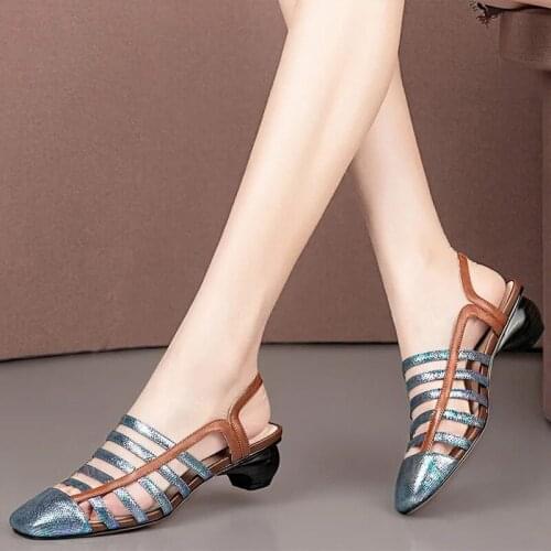 Blue Ankle Strap Heels Women Designer Pumps Sparkly Med Heels Womens Strappy Shoes Closed Toe Sandalias Mujer 2021 Ladies Heels