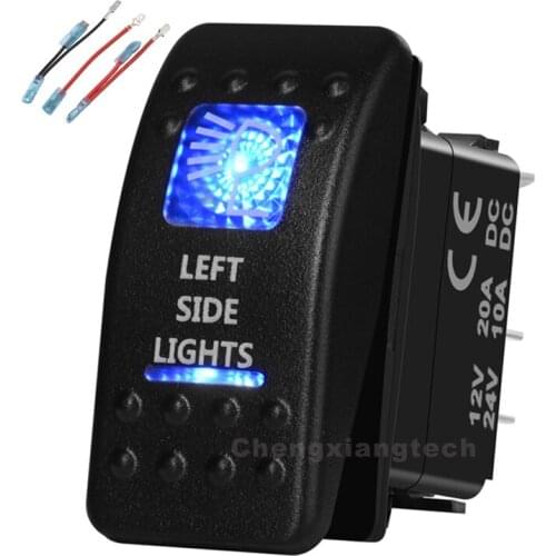 Blue Led 5 Pin on-off SPST Rocker Push Switch Led Side Lights Waterproof Overload protection Car Boat 12v/24v+Jumper Wires Set