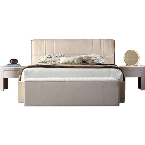 Light luxury leather double bed master bedroom 1.8m solid wood bed wedding bed modern furniture