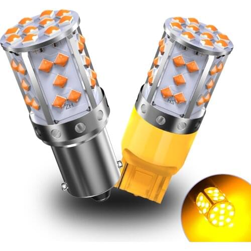 2pcs 1156 BA15S P21W LED Bulb No Hyper Flash Built-in Load Resistor 3200LM Amber For Turn Signal Light 7440 WY21W 7440NA BAU15S