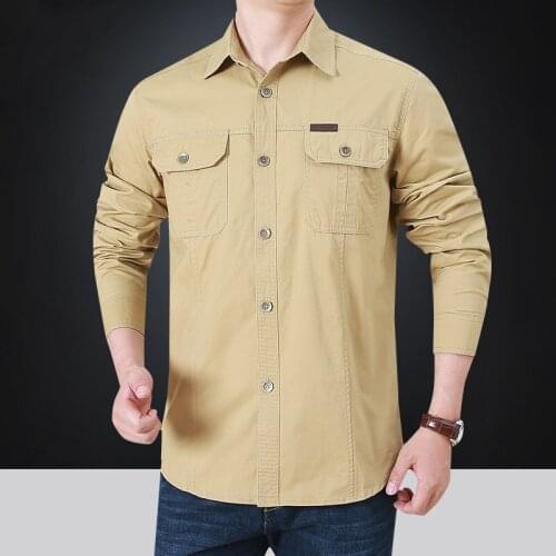 5XL Outdoor Tactical Cargo Shirt Men Spring Autumn Long Sleeve Loose Casual Shirts Cotton Lapel Cardigan Tops Military Shirt