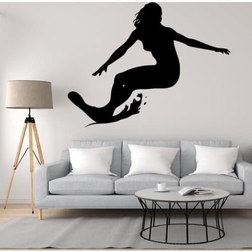 Girl Wave Surfer Wall Sticker Decal Surfing Sports Sticker Home Living Room Art Decoration Removable A003118