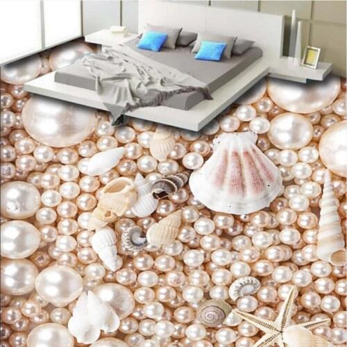 Wellyu Customized large mural pvc floor 3D gorgeous pearl shell conch floor waterproof thick paste Pape de Pared Paraquato
