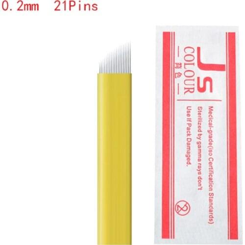0.2mm 500pcs Yellow 21 Pins Eyebrow Tattoo Needles Blades Makeup Needles For 3D Permanent Makeup Manual Microbl Free Shipping