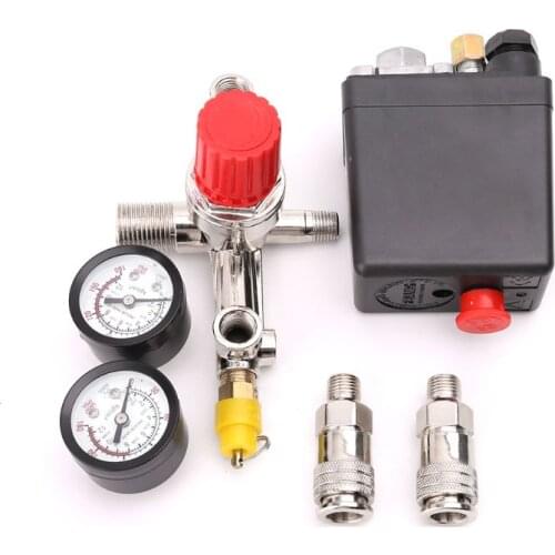 1 Set Air Compressor Pressure Control Switch Valve 0.5-1.25MPa With Manifold Regulator & Gauges