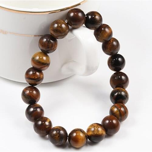 10MM Natural Stone Tiger Eyes Beaded Buddha Rosary Strand Bracelets Bangles for Men Women Yoga Bracelet Jewelry Friendship Gifts