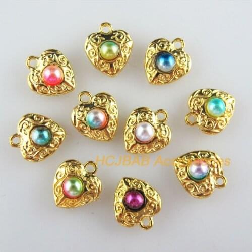 20Pcs Gold Color Flower Mixed Acrylic Heart Charms Pendants 10x11.5mm
