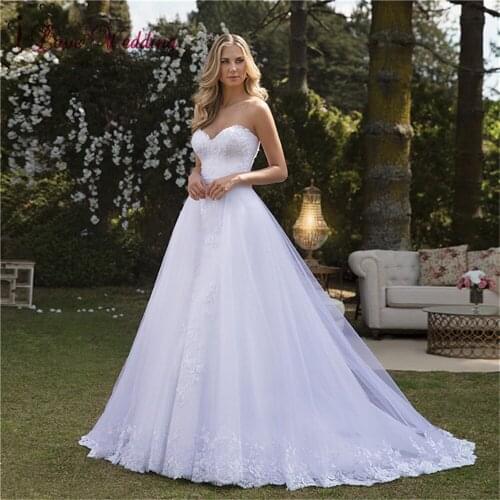 White Wedding Dresses Mermaid Floor Lenght Appliques Vestido De Noiva Strapless Lace Up Back Sweetheart Bridal Dress