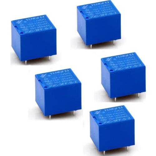 5PCS T73 Small Conversion Type Blue Electromagnetic Relay 12V 5 Pins 10A JQC-3FF-S-Z