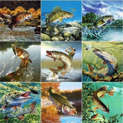 5d Square/Round Diamond Painting Fish Picture Rhinestones Diamond Mosaic Sale Cross Stitch Diamond Embroidery Animals Wall Deocr