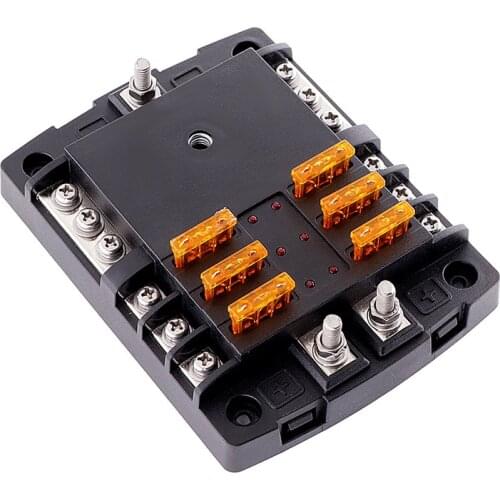 6 Ways Fuse Box 1 In 6 Out 32V 200A M5 M4 Screw Terminal With LED Indicator Light Fuses Holder For Auto Car Boat Marine Yacht