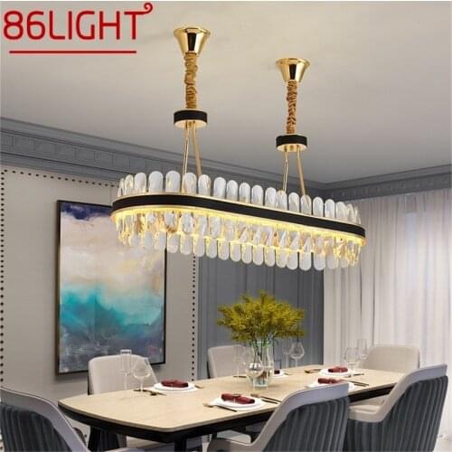 86LIGHT Oval Chandelier Crystal Pendant Lamp Postmodern Home Leather Round Light Fixture for Living Dining Room
