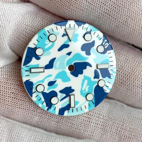 Watch accessories camouflage dial 29mm is suitable for assembling NH35, NH36, and other automatic movements, green luminous