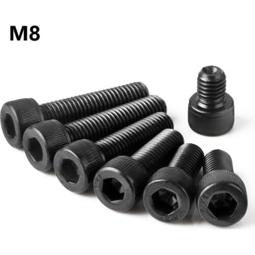 M8 Bolt 12.9 Grade Alloy Steel Black Hexgon Socket Screw 8mmx10 12 14 18 80 90 100 110 120 130 140 150mm Balck Screw Full Thread