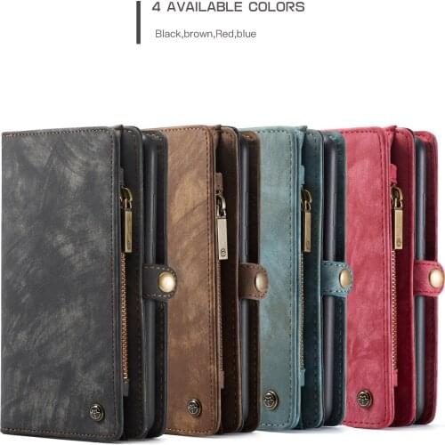 CaseMe-008 For iPhone 2019 /6 /6S/ 7 /8 Plus/ XS Max Genuine Leather Zipped Multifunction Wallet 2 In1 Design Phone Cover Case